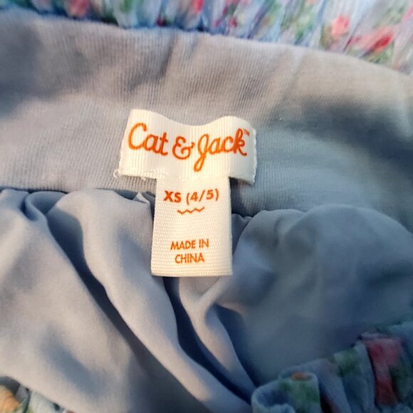 Cat & Jack XS (4/5 Girls Floral Layered Ruffle Skirt Elastic Waistband Blue/Pink - Picture 5 of 8